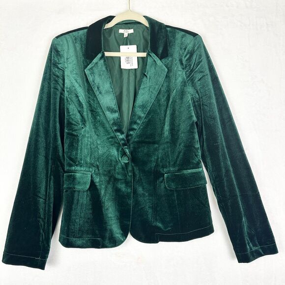 MNI Los Angleles Velvet Blazer Size Large NEW Emerald Green One Button - Picture 1 of 4